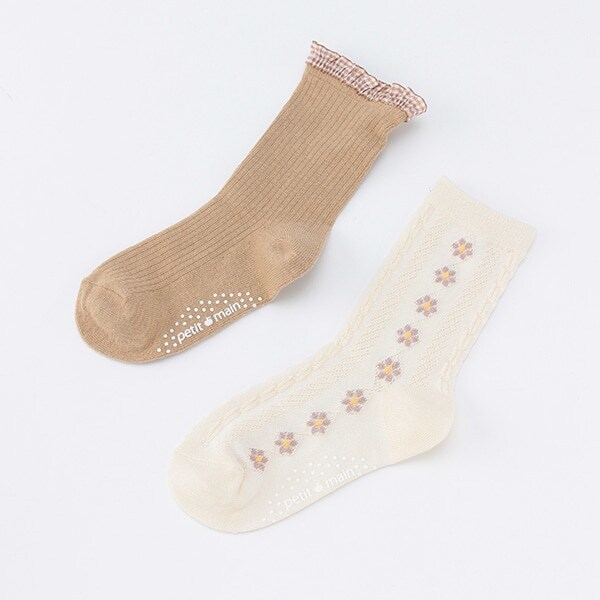 お花ジャガード/フリル2Pソックス