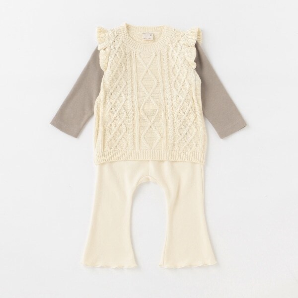 ニット切り替えトップスフレアパンツセット