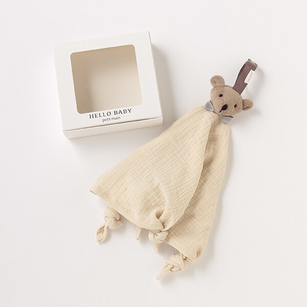 マスコットつきおしゃぶりタオル