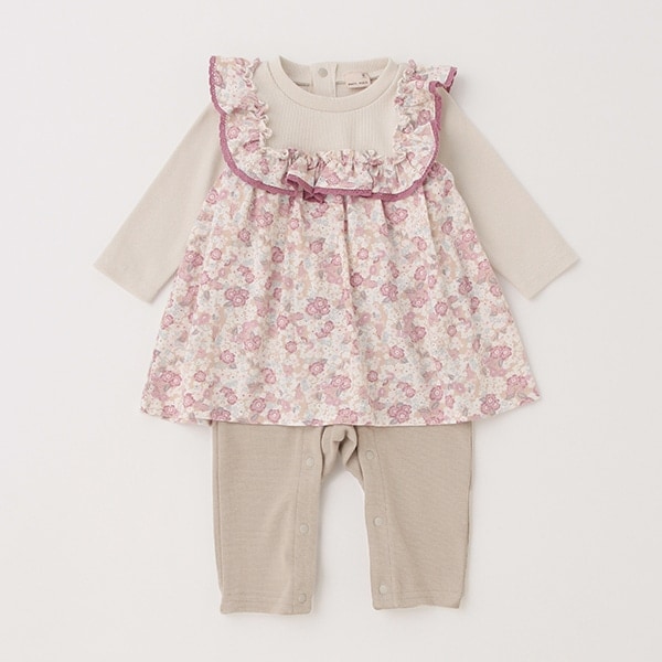 【弱酸性/リンク】花柄カバーオール