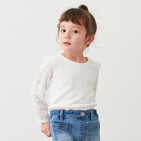 フラワーレース長袖Tシャツ