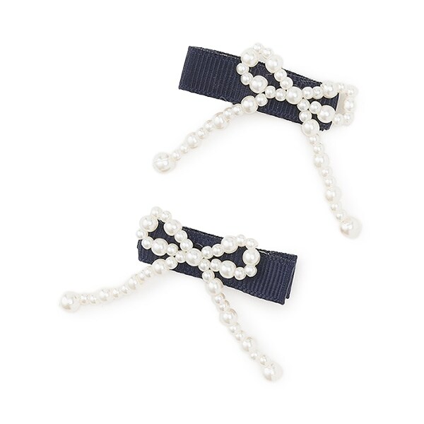 パールリボンヘアクリップ2P