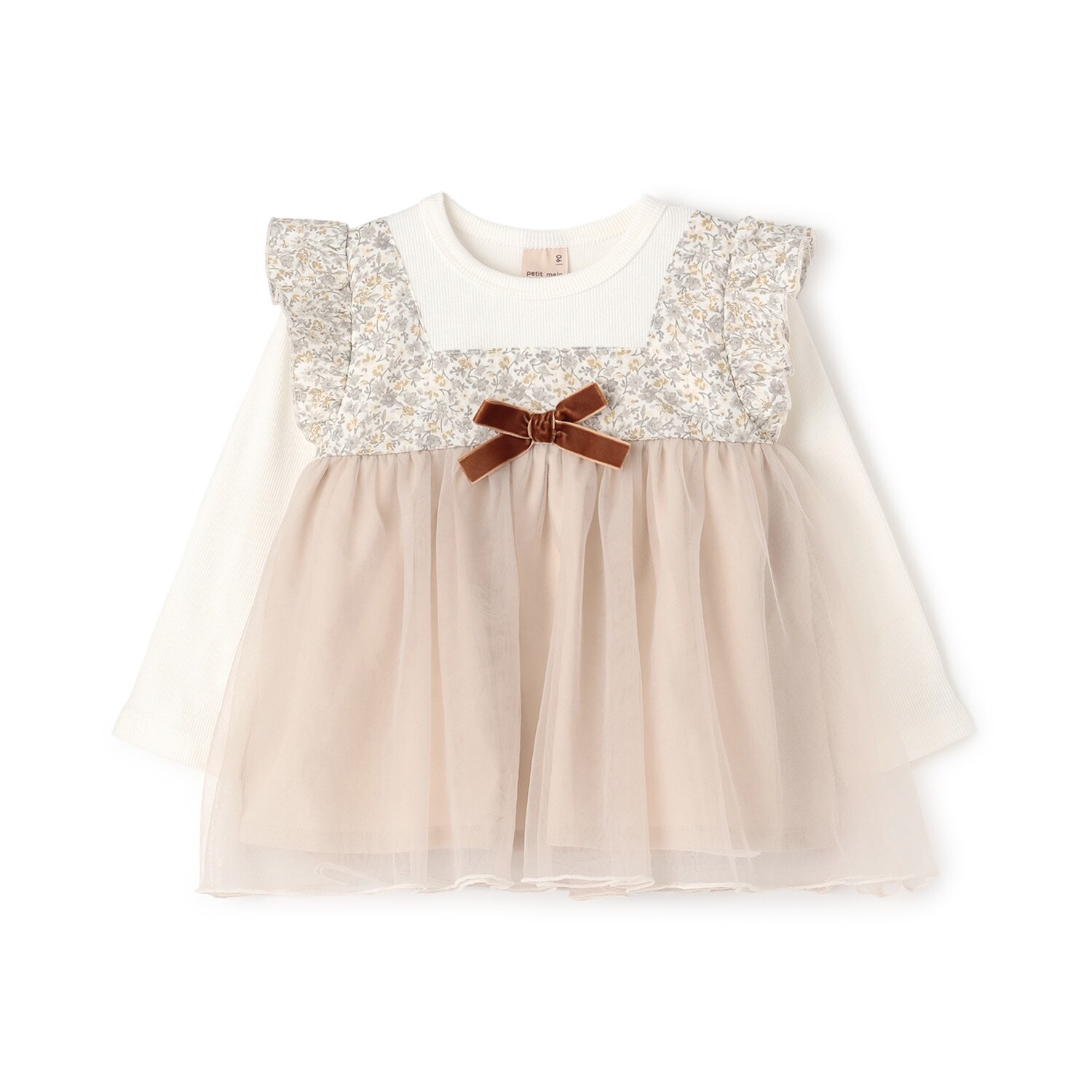 お花チュールドッキング長袖T