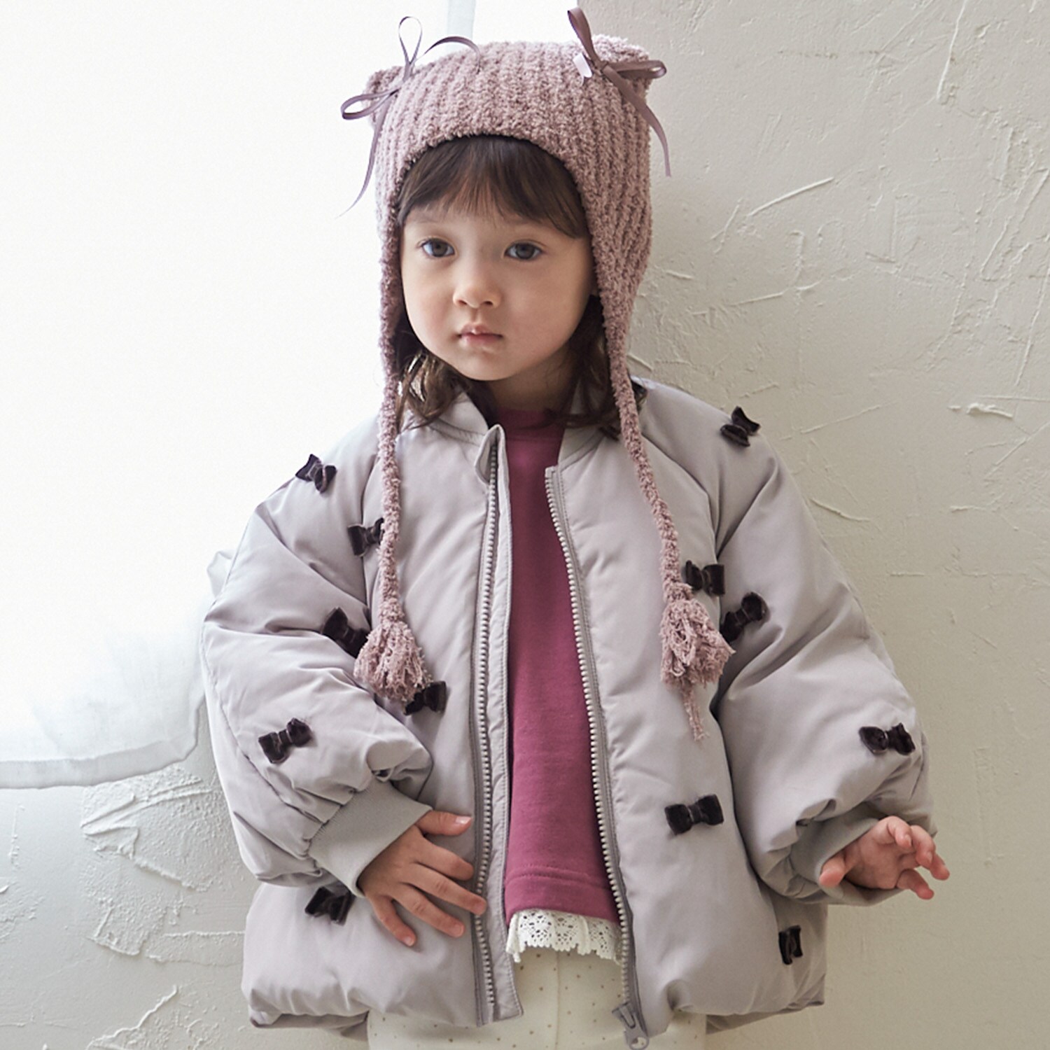 【リンク/洗える】ちびリボン中綿ジャケット