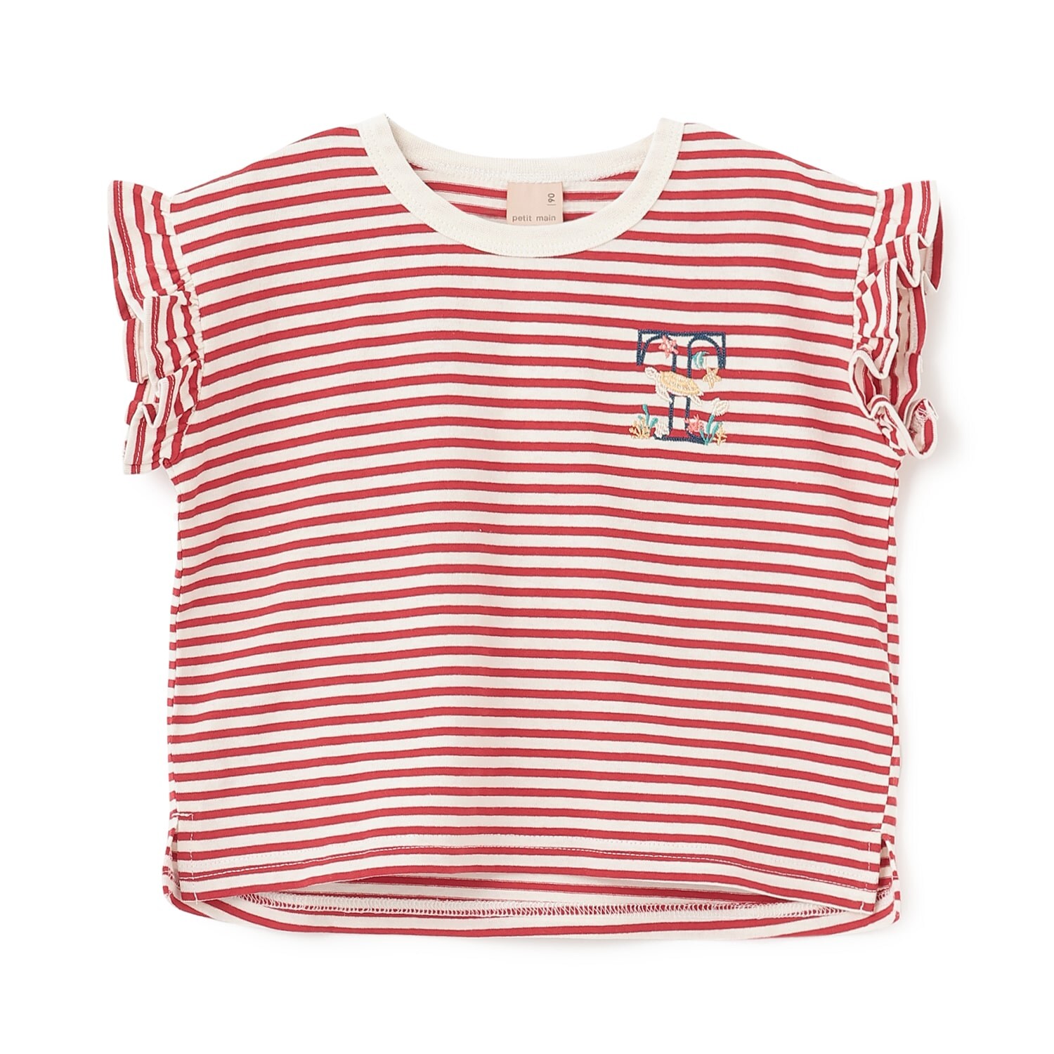 【プティプラ】アルファベット袖フリルTシャツ