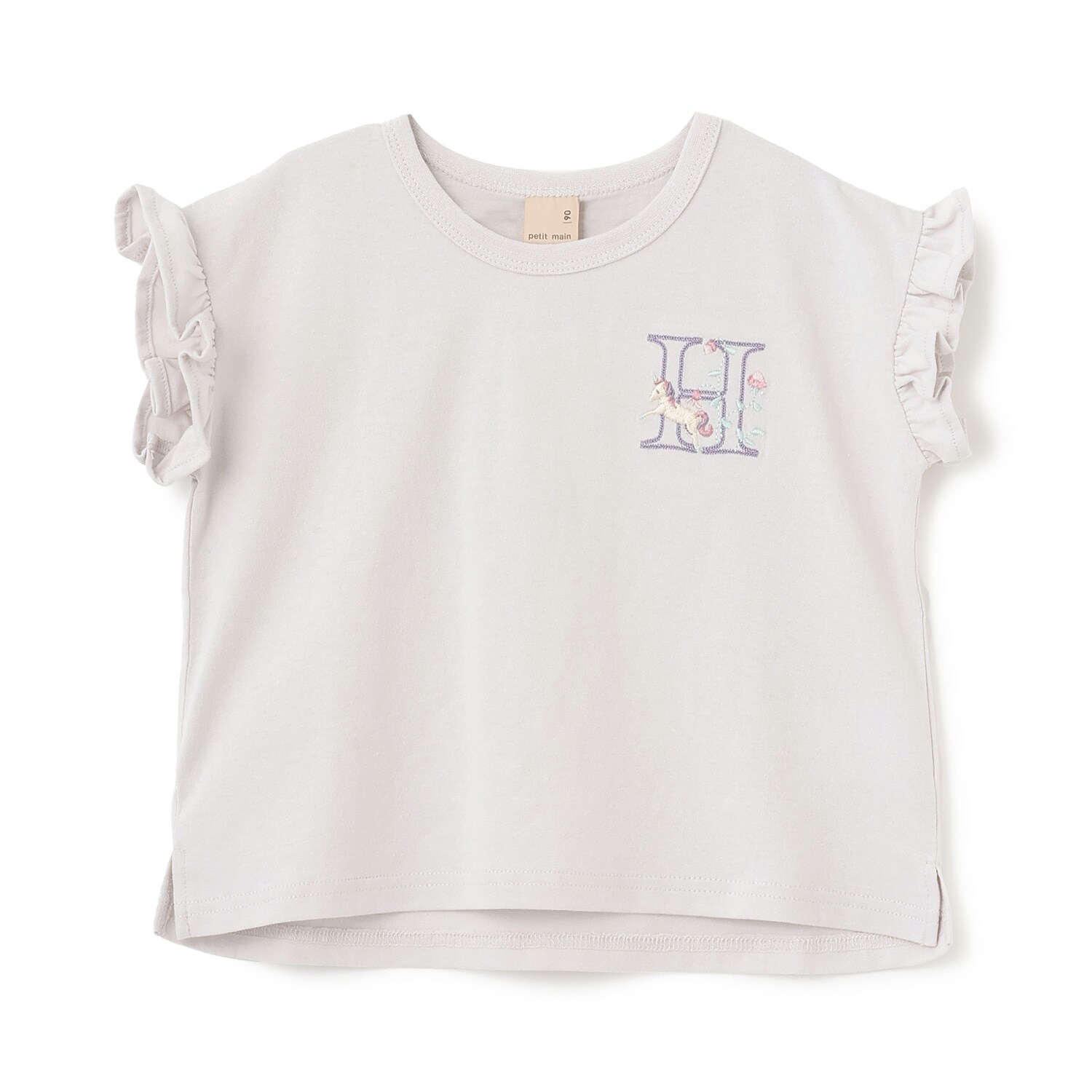 【プティプラ】アルファベット袖フリルTシャツ
