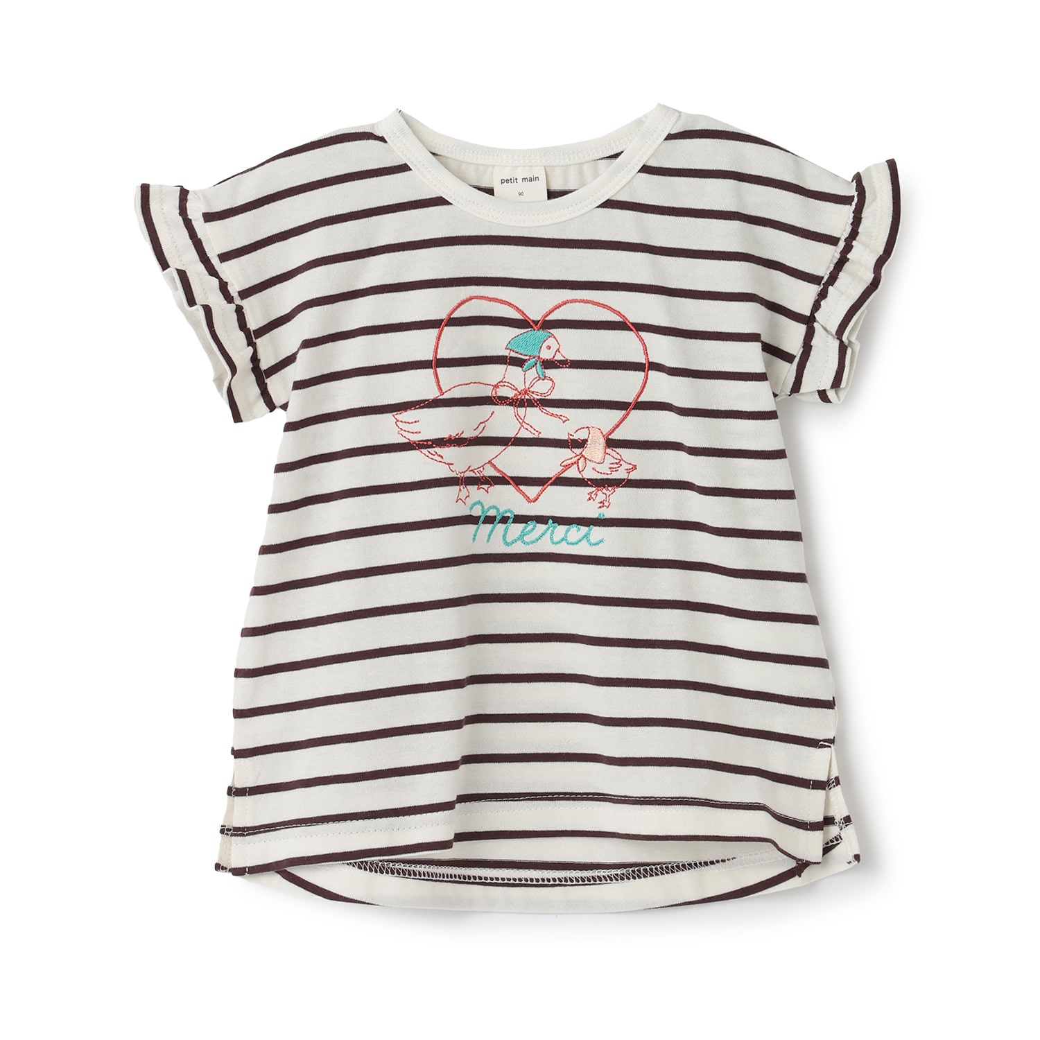 袖フリル刺しゅうTシャツ