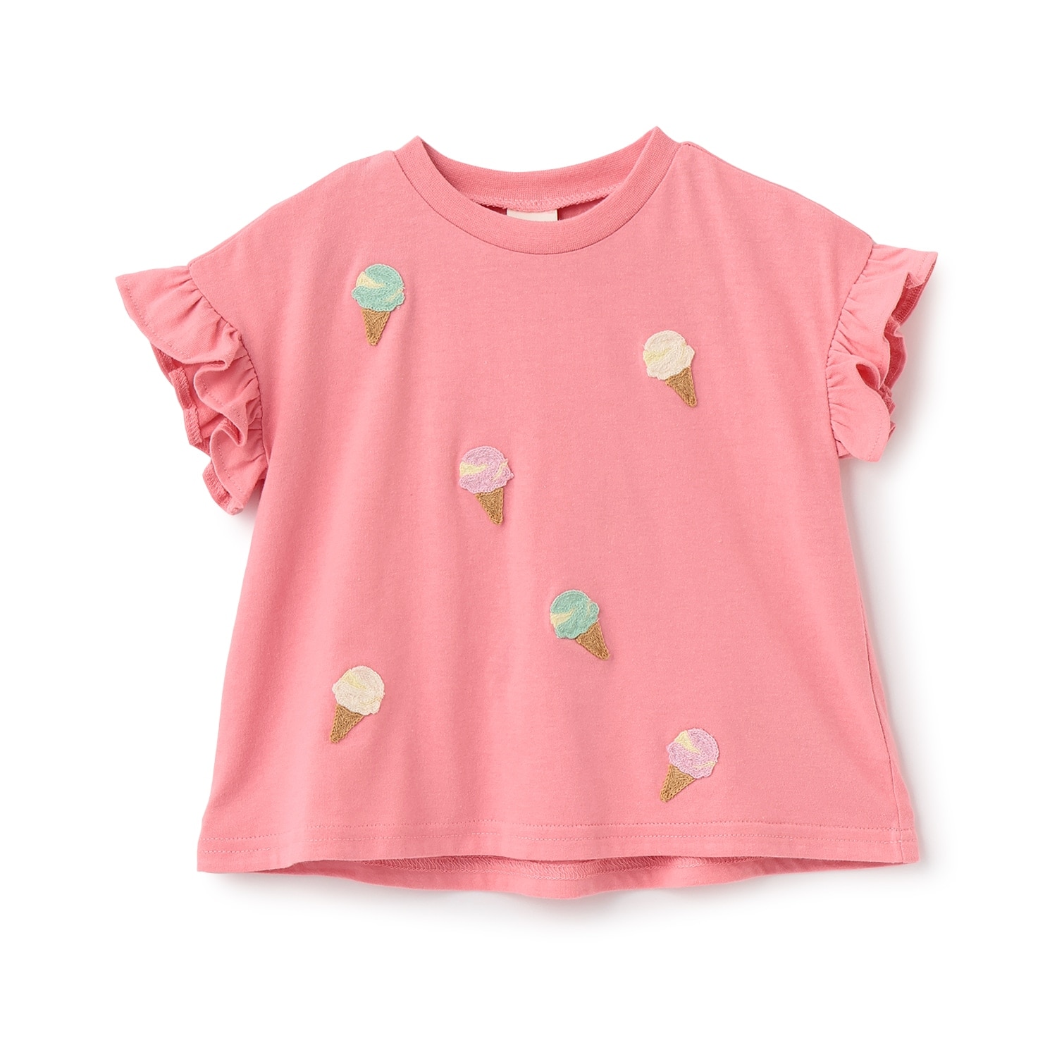 【接触冷感】袖フリル刺しゅう半袖Tシャツ