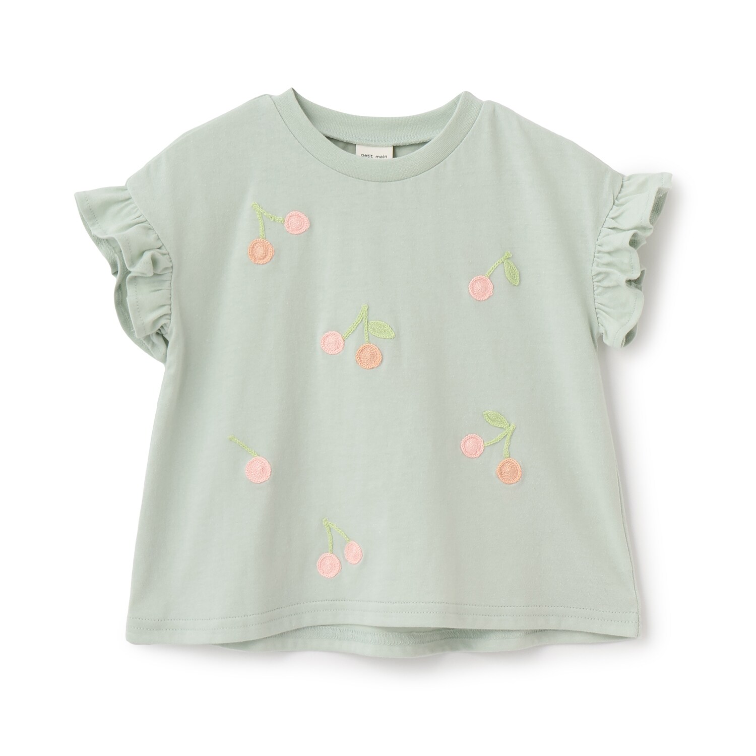 【接触冷感】袖フリル刺しゅう半袖Tシャツ