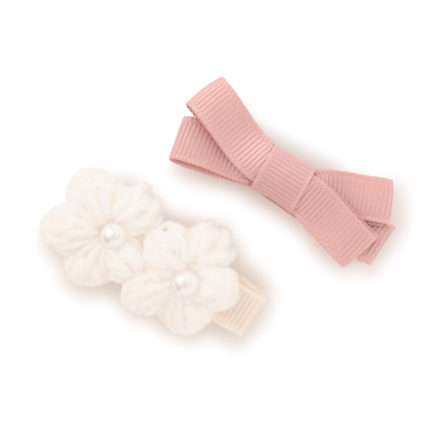 お花リボンヘアクリップ2P
