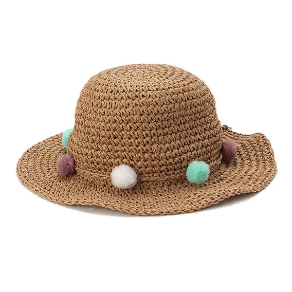 チュールぽんぽん麦わら帽