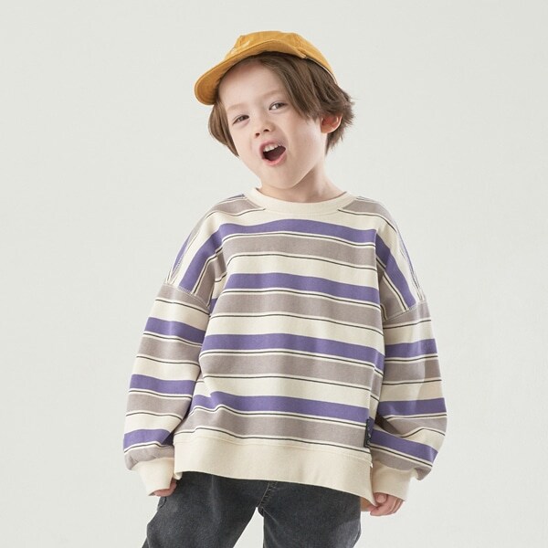 【表コットン毛玉バイバイ裏起毛】プリントボーダービッグスウェット