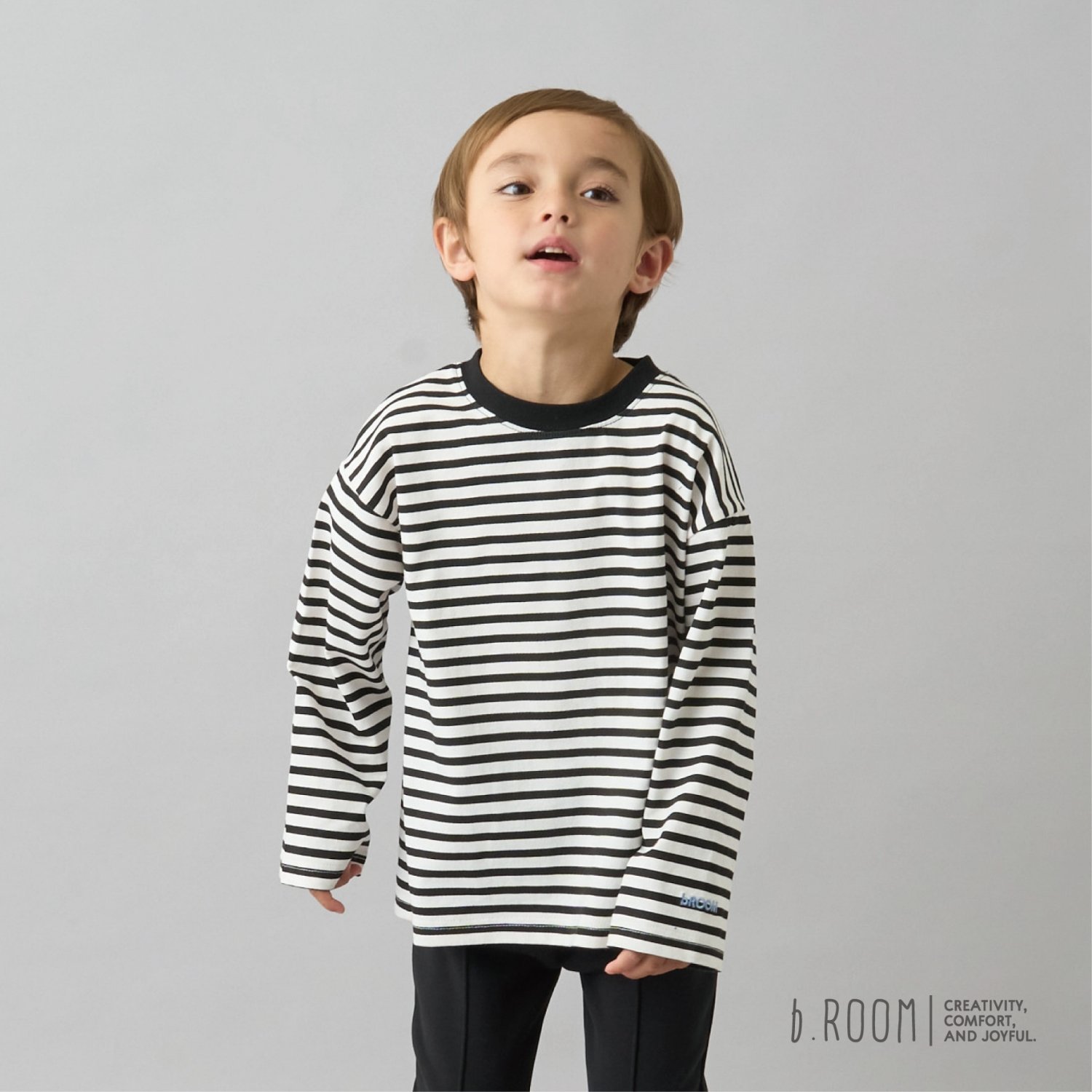 【デイリースタンダードウェアシリーズ】ゆるっとオーバーサイズのボーダー長袖Tシャツ