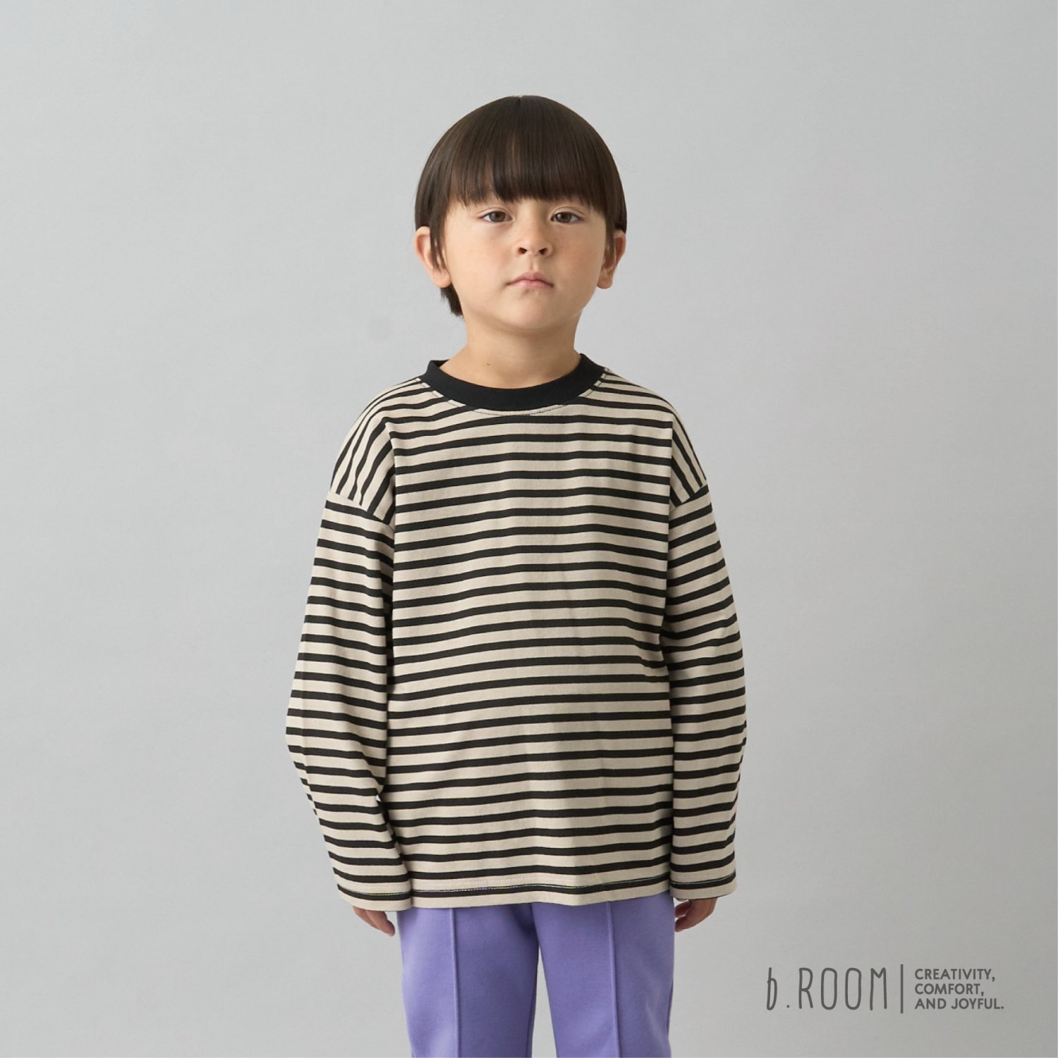 【デイリースタンダードウェアシリーズ】ゆるっとオーバーサイズのボーダー長袖Tシャツ