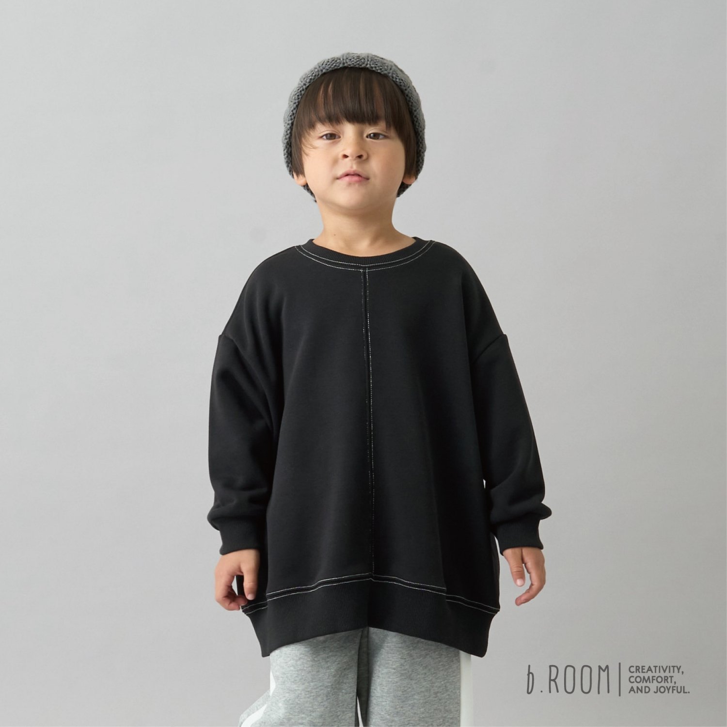 【デイリースタンダードウェアシリーズ】【吸水速乾】ぷくっとオーバーサイズの配色ステッチスウェット