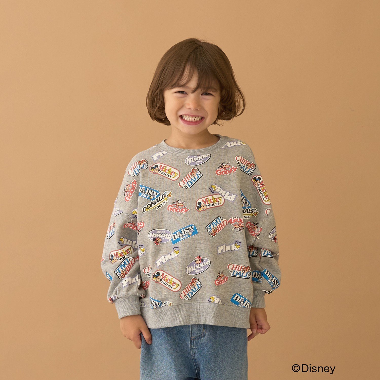 【Disney】【毛玉バイバイ裏毛】ミッキー＆フレンズ/総柄スウェット