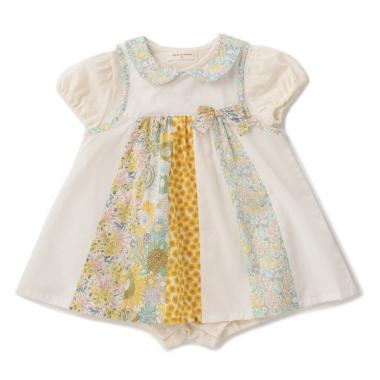 オーガニックコットン リバティパッチワークエプロン付ロンパース【日本製】