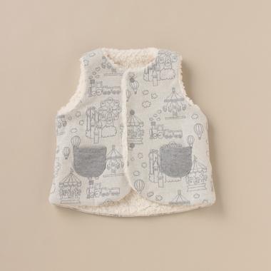 オーガニックコットン 裏ボア 遊園地柄ベスト【日本製】