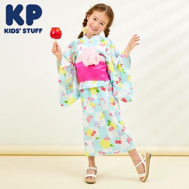 ワンピースにもなる2WAY浴衣 市松×フルーツ柄