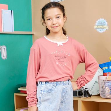 【Trois Lapins】 衿レース テレコ長袖Tシャツ