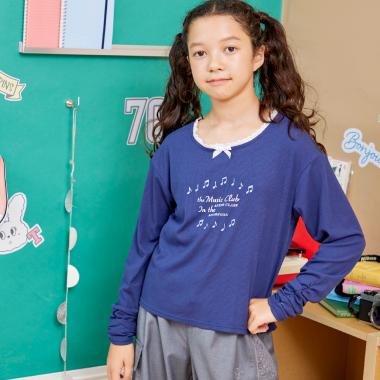 【Trois Lapins】 衿レース テレコ長袖Tシャツ