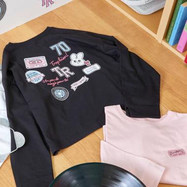 【Trois Lapins】 ワッペンデザイン 長袖Ｔシャツ