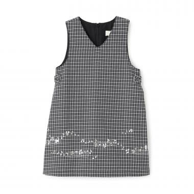 音符刺シュウ チェックジャンパースカート