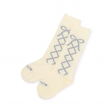 レースアップ柄 ハイソックス