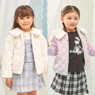 フェイクファー×リボンキルト リバーシブルジャケット