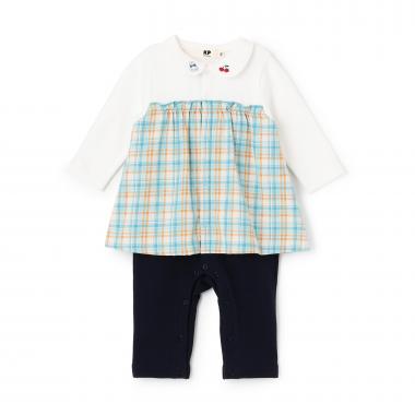 先染チェック レイヤード風カバーオール