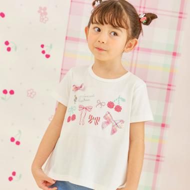 リボン×チェリーモチーフ 半袖チュニック