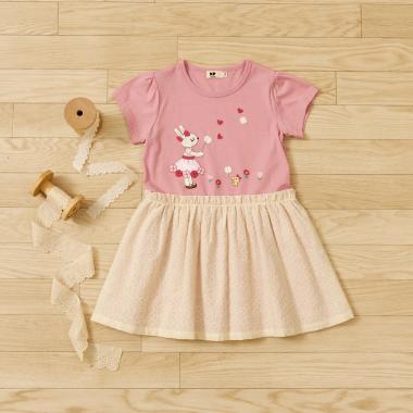 天竺×綿レース クローバー柄 ワンピース