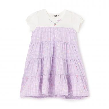 ギンガム発泡プリント ティアード ワンピーズ