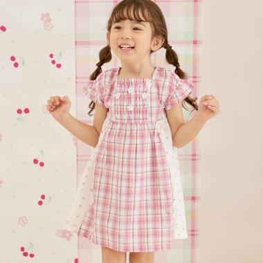 先染チェック×ドビー織プリント ワンピース