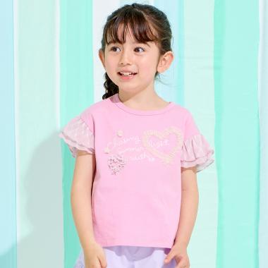 ドロップショルダー 袖フリルTシャツ