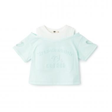 エンボス加工ロゴ 肩見せTシャツ