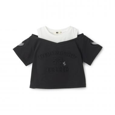 エンボス加工ロゴ 肩見せTシャツ