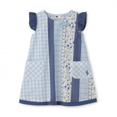 ギンガム×総柄 ワンピース