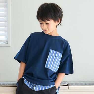 シャツレイヤード風ビッグ半袖Tシャツ