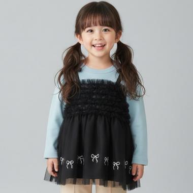 リボン刺しゅうチュールドッキングチュニック