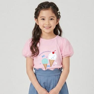 袖チュールアイスモチーフTシャツ