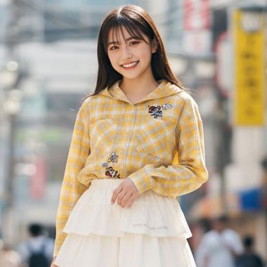 【エンジェルブルー】ルーズチェックシャツパーカー