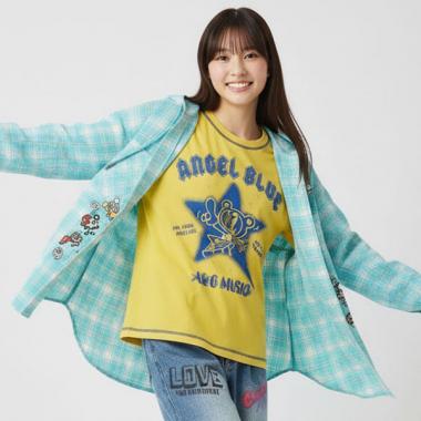 【エンジェルブルー】ルーズチェックシャツパーカー