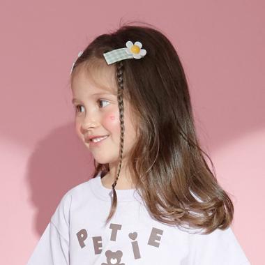 デイジー付きチェックヘアクリップ2Pセット