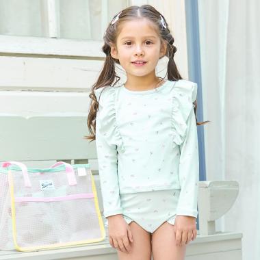 【SWIM】【UV加工】花柄フリルラッシュガード&パンツセット