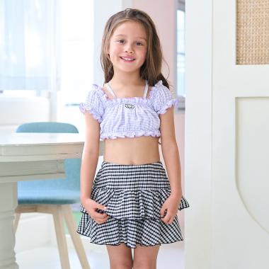 【SWIM】【水着】【UV加工】ギンガムチェックたっぷりギャザーセパレート