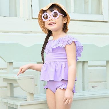 【SWIM】【水着】【UV加工】ラウンドレース付きワントーンセパレート