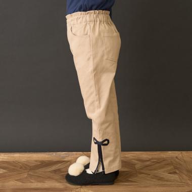 飾りリボンサイドスリットストレッチパンツ