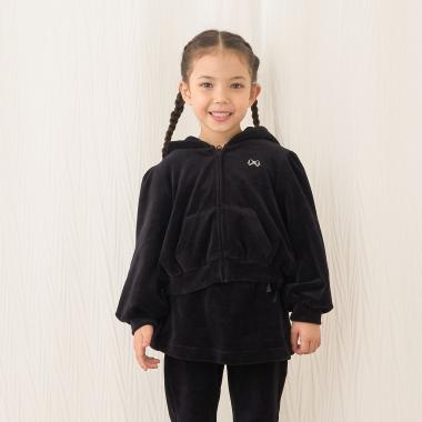 【もっちりベロア】【セットアップ可】ギャザースリーブジップパーカ