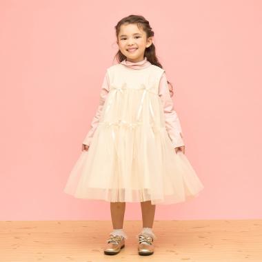 ふんわりチュールティアードワンピース